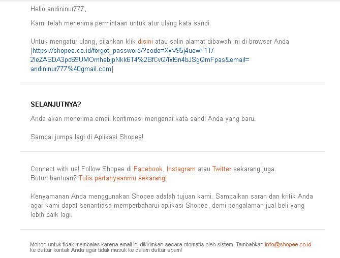 Berikutnya kamu akan diarahkan untuk membuat password baru Shopee.