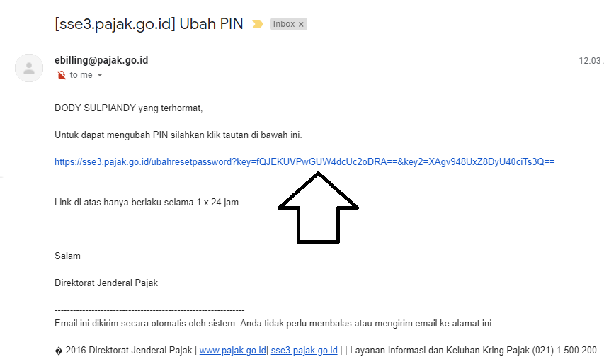 Cari dan buka email dari SSE Pajak yang baru masuk.