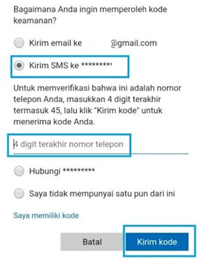 Kemudian pilih opsi Text dan ketikkan 4 digit nomor telepon kamu dari belakang.