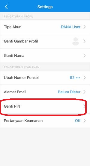 Kemudian sentuh menu Change PIN yang memungkinkan pengguna Dana untuk mengubah PIN, baik untuk mengatur PIN secara rutin atau mengatasi masalah lupa PIN Dana.