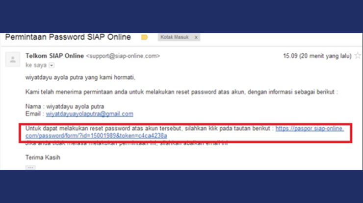 Klik “Kotak Masuk” apabila tidak ketemu buka “Spam”.