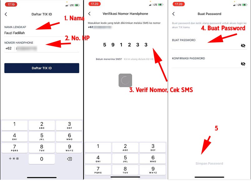 Pihak TIX ID akan mengirimkan SMS berisi kode OTP ke nomor baru kamu.