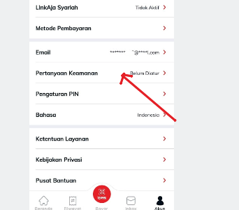 Pilih menu Pertanyaan Keamanan.