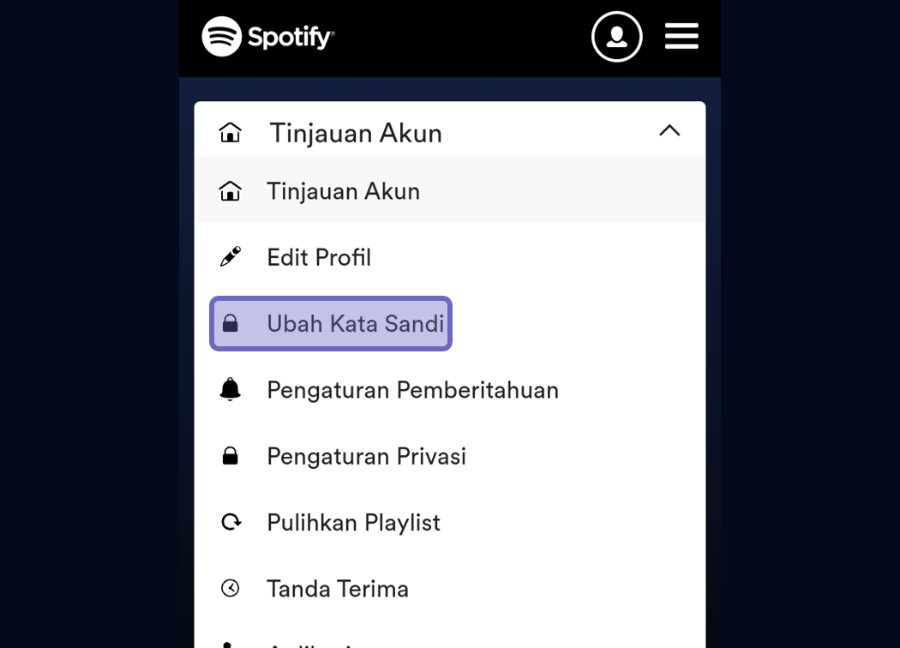 Selanjutnya pilih menu “ubah kata sandi”