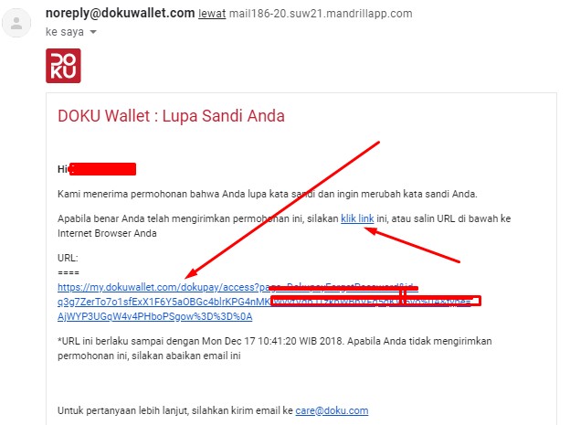 Tap atau klik tombol reset password sehingga kamu akan dibawa ke halaman reset password di situs web resmi Doku Wallet.